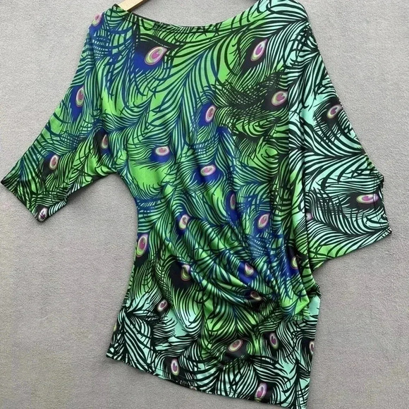 MT Collection  XL Off Shoulder Dress Peacock Print - Picture 1 of 6